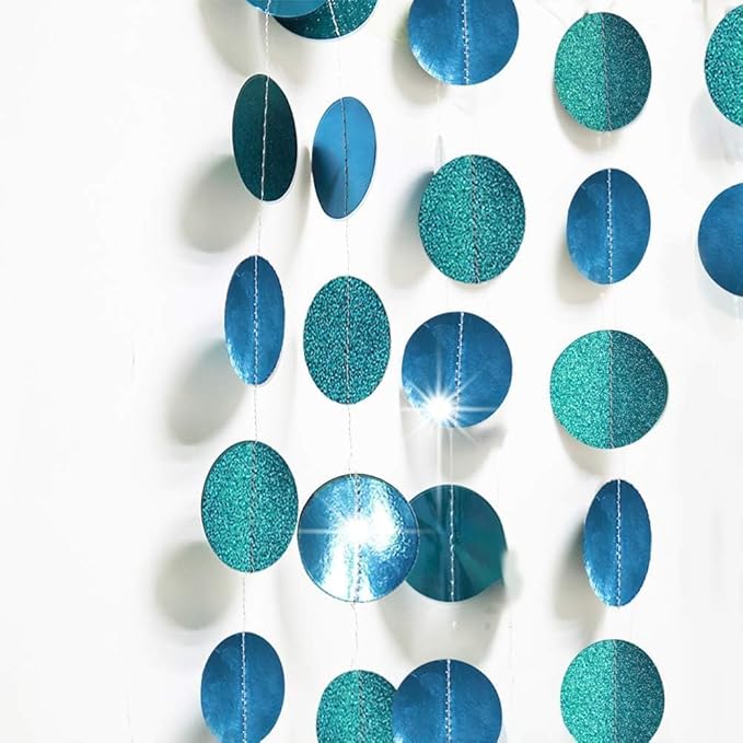 Cheerland Teal Blue Garland Hanging Party Decorations Baby Shower Banner Backdrop Wedding Decor Metallic Dot Streamer Party Birthday Decor Teal Wedding Reception Decorations Under The Sea Theme