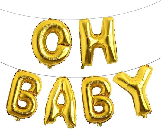 16 Inch Oh Baby Foil Letter Balloon Banner Hanging Party Kit for Baby Shower Gender Reveal Party decoration Supplies (Oh Baby Gold)