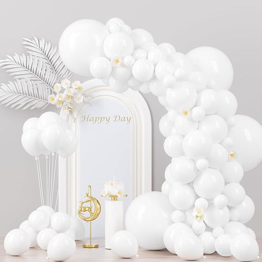 Voircoloria 130pcs White Balloons Different Sizes 18" 12" 10" 5" Party Latex Balloons for Birthday Baby Shower Graduation Wedding Anniversary Party Decorations