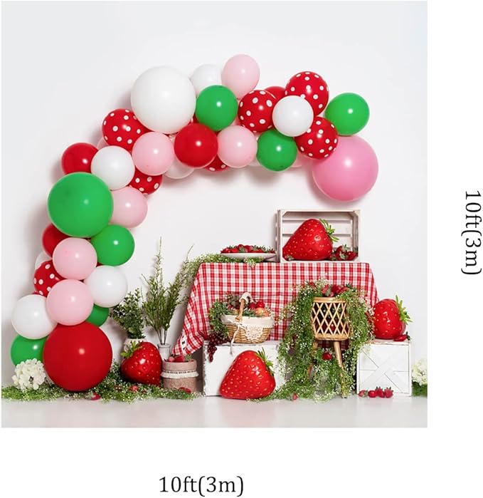 Kate 10x10ft Spring Fresh Strawberry Shop Photography Backdrops Colorful Balloons Door Decor Children Happy Birthday Party Photo Background Video