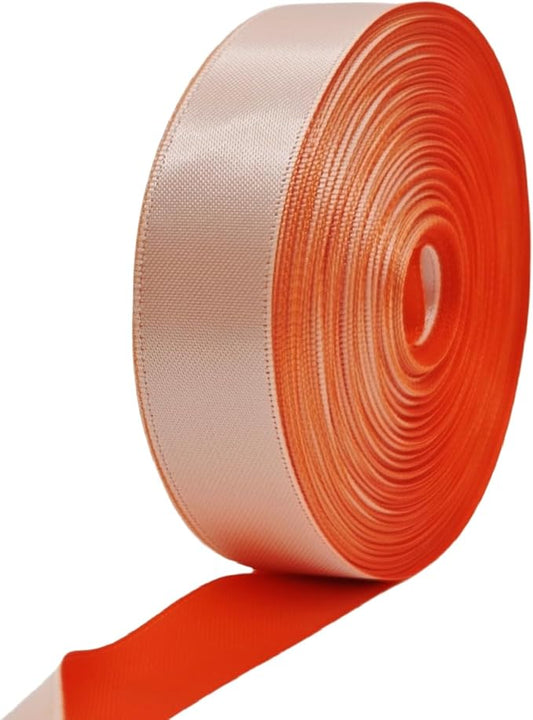 Ribbon 1 Inch, White & Terracotta Two Tone Double Faced Satin Ribbon for Gift Wrapping, Flower Bouquet, Bow, Hair, Wedding, DIY Crafts, Holiday Party Decorations, 30 Yards Total