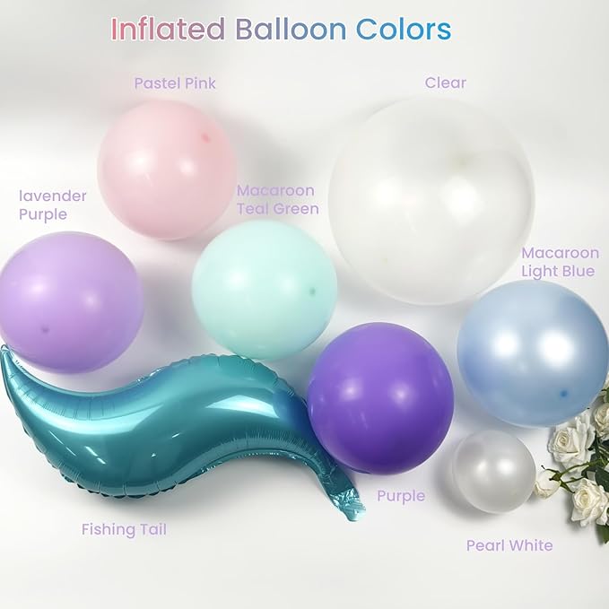 CROSSFINGERS Mermaid Balloon Garland Arch Kit,145pcs Purple Pastel Pink light Blue Balloons with Mermaid Tails Foil Balloons for Birthday Gender Reveal Baby Shower Ocean Themed Party Decorations