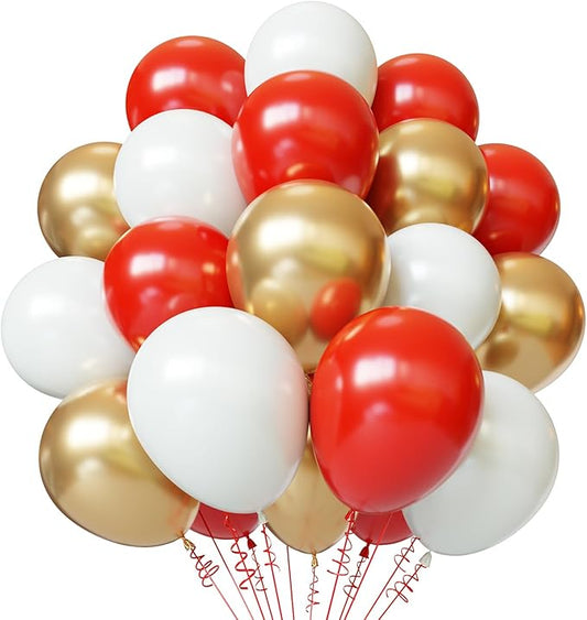 Red and Gold Balloons, 50pcs 12 inch Red White Gold Latex Balloons for Valentine's Day Wedding Birthday Engagements Christmas Party Decoration