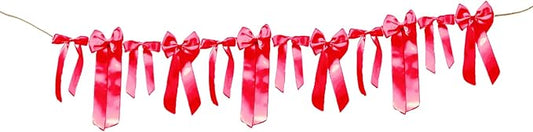 Meseey Red Satin Bow Garland Banner Coquette Bachelorette Party Decor,Bridal Shower Backdrop,Wedding & Engagement Party Supplies,Birthday Decoration,Photo Booth Props(Red)