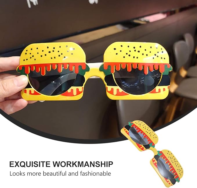 Ciieeo Hamburger Sunglasses Party Photo Props Fun Yellow Burger-Shaped Sunglasses for Birthday Ball Masquerade Dance