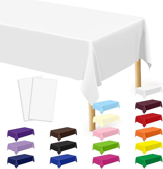QZYL 2 Pack Picnic Table Cover, 108 x 54 Inches White Tablecloth for Rectangle Table, Disposable Tablecover Plastic Tablecloth Party TableCloths, Birthday Party Decorations Wedding Decor