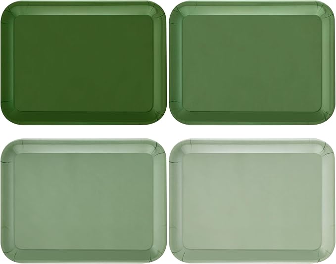 4 Pieces Serving Trays Melamine Platters Reusable Rectangle Party Trays for Theme Party Food Dessert Serving Supplies, 13 x 9.7 inch(Sage Green,Boho)