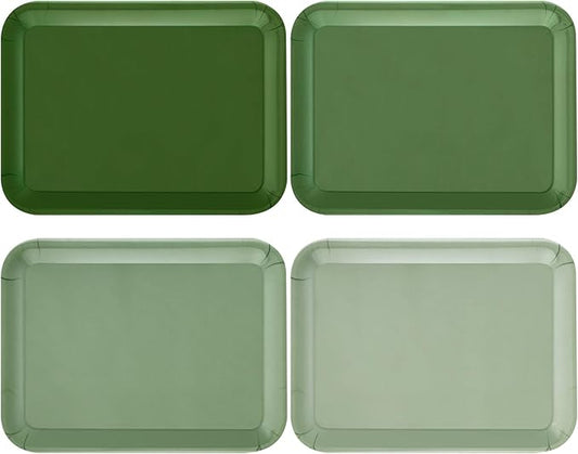 4 Pieces Serving Trays Melamine Platters Reusable Rectangle Party Trays for Theme Party Food Dessert Serving Supplies, 13 x 9.7 inch(Sage Green,Boho)