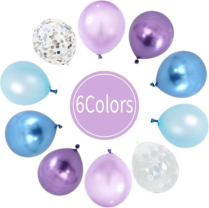 Dagelar Snow Balloons Set, Pearl Purple Blue Metallic Purple Blue Snowflake Latex Balloon with Silver Confetti Balloons for Winter Wonderland Christmas Princess Girl Birthday Baby Shower Party Decor
