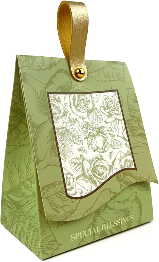 20PCS Rose Goodie Bags, Mini Gift Bags with PU Handle for Party Favors Treat Boxes Wedding Bridal Baby Shower Birthday Party Presents 3.9"x2.6"x1.4"(Light Green)
