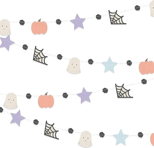 Cheerland Pastel Halloween Garland Cute Halloween Decorations Pastel Spooky Party Pumpkin Flag Spiderweb Ghost Banner Spooky One Boo Birthday Party Supplies Baby Shower Classroom Home Hanging Decor