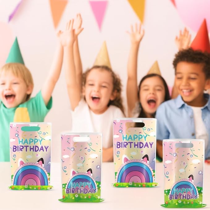 Celmuron 50 Pack Cartoon Cat Party Gift Bags, Dollhouse Goody Party Favor Bags for Birthday Celebrations