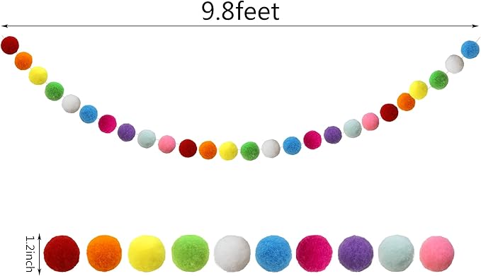 2 Pieces Alphabet Garland Rainbow ABC Wall Decor Colorful Pom Pom Garland 26 Balls Garlands for Classroom Party Home Decoration