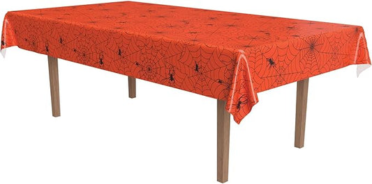 Beistle Spider Web Tablecover, 54” x 108”- Creepy Cobweb Plastic Rectangular Halloween Tablecloth Decoration for Spooky Party, Haunted House, Or Costume Bash