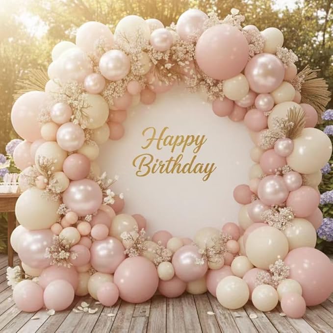 Pearl Pink White Balloon Arch Kit - 149Pcs Different Sizes Double Stuffed Pearl Pink Sand White Balloons Garland Kit for Wedding Bridal Shower Engagement Girls Birthday Party Decorations
