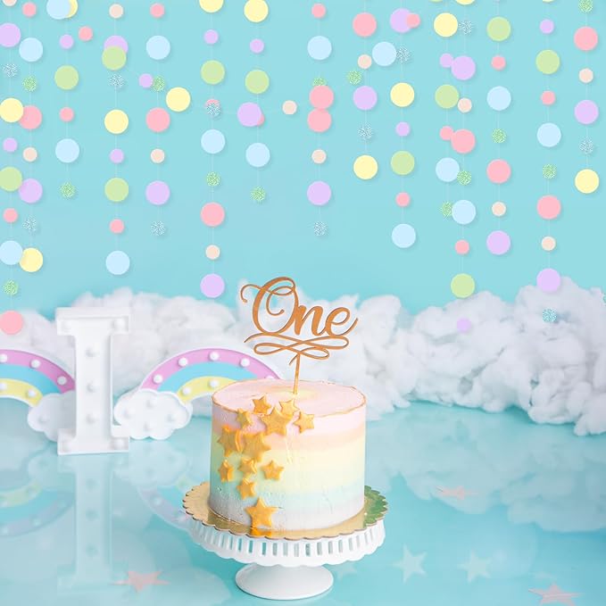 Outus 5 Pieces Colorful Circle Garland Banner Hanging Paper Dot Decorations for Classroom, Birthday Party, Baby Shower, Wedding Backdrop & Photo Booth Graduation Decor (Pastel)