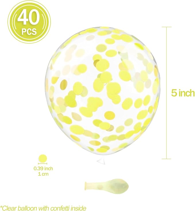 Yellow Confetti Balloons, 40 Pcs 5 Inch Clear Balloons with Confetti Inside for Birthday Party Graduation Engagement Cake Topper Decor Bridal Shower Baby Shower Decoration Supplies -Paper Confetti