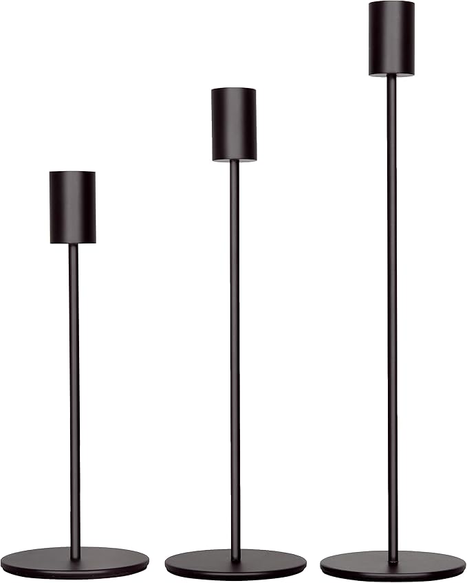 zeochyni Black Candlestick Holders Set of 3, Decor Taper Candle Holder for Wedding, Dinning, Party,Fits 3/4 Inch Thick Candle