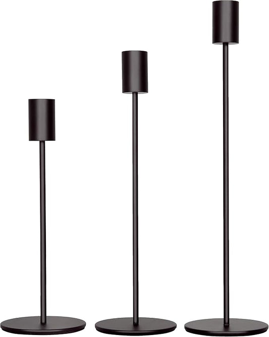 zeochyni Black Candlestick Holders Set of 3, Decor Taper Candle Holder for Wedding, Dinning, Party,Fits 3/4 Inch Thick Candle
