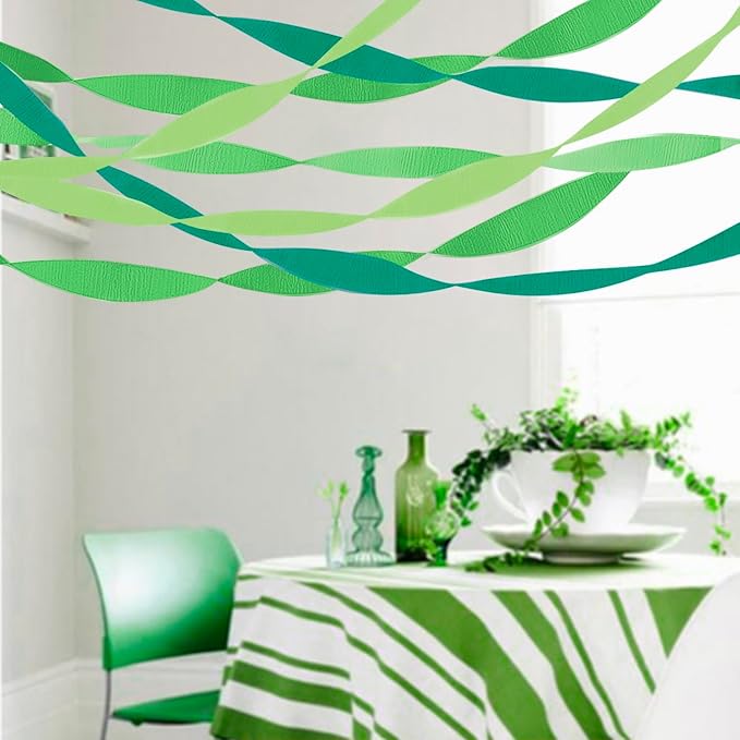 PheiLa Green Crepe Paper Streamers 6 Rolls 492ft, Crepe Paper Birthday Decorations Green Party Supplies for DIY Gift Wrapping Wedding Holiday Party Decor, 1.77 Inch x 82 Ft/Roll