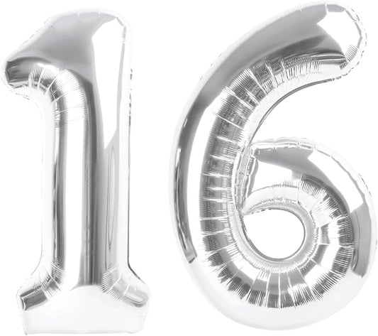 40 Inch Balloon Number Silver, 16th Birthday Decorations for 1 6 16 61, Large Foil Sweet 16 Balloons Number for Wedding Memorial Day's Photo Shoot Decoration