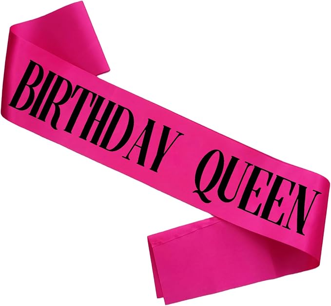Birthday Queen Sash, Black Foil Hot Pink Birthday Sash for Women 21st 30th 40th 50th 60th 70th Fun Birthday Party Favors Gifts Decorations