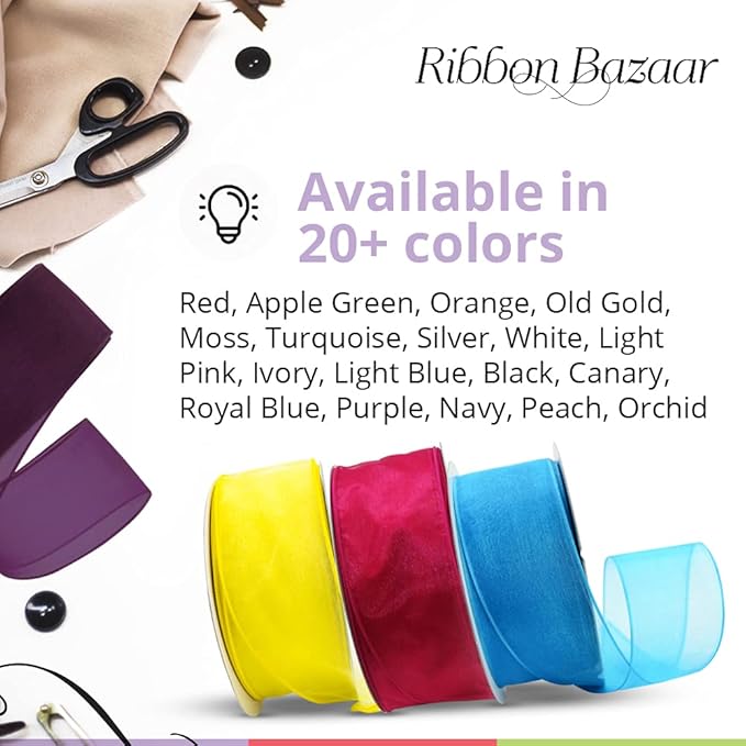 Ribbon Bazaar Sheer Organza Wired Ribbon - Wire Edged Ribbon for Floral Decor, Table Arrangements, Apparel Embellishment & More - 1-1/2" Light Pink 25yd Spool