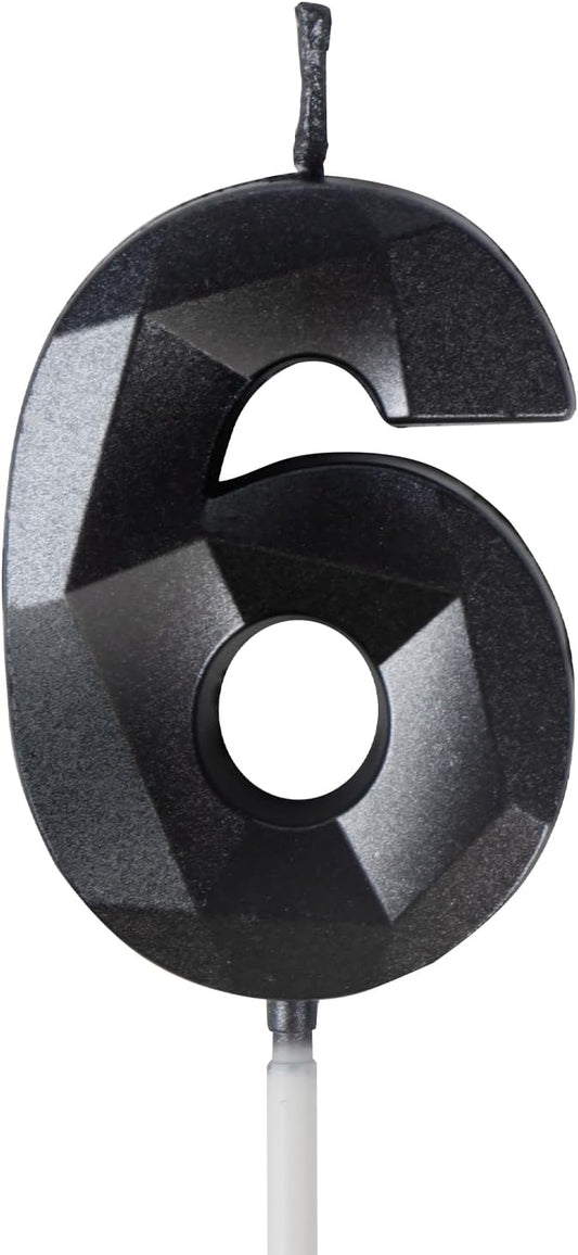 Number 6 Candles,6th Birthday Candles,Black Happy Birthday Candle for Cake,3D Design Cake Topper Decorations for Boy Men Pet Birthday Party Wedding Anniversary Celebration Supplies