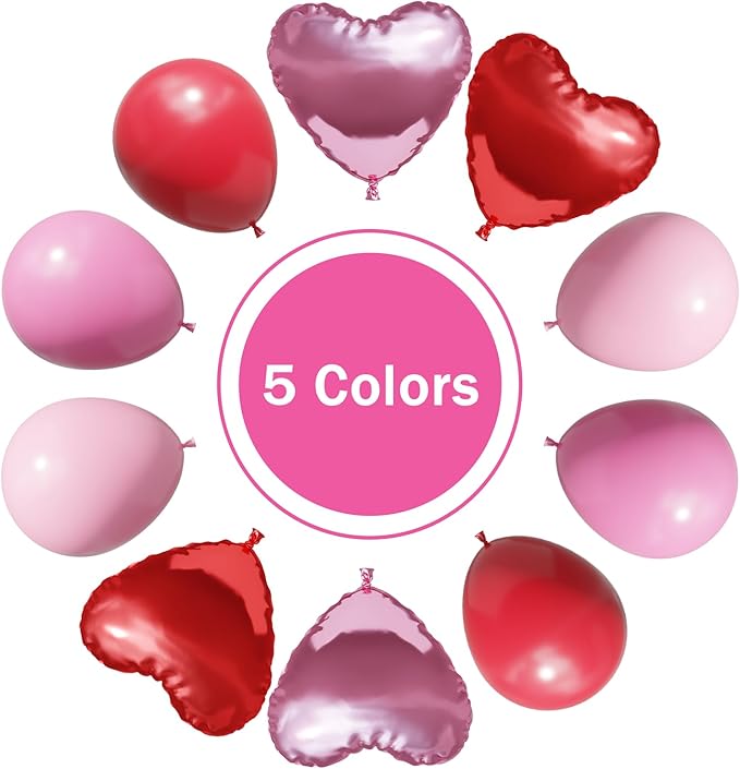 Red and Pink Valentine's Day Balloons Arch Kit Garland, 131Pcs Pink and Red Balloons Arch Different Size for Girls Anniversary Birthday Wedding Valentines Day Party