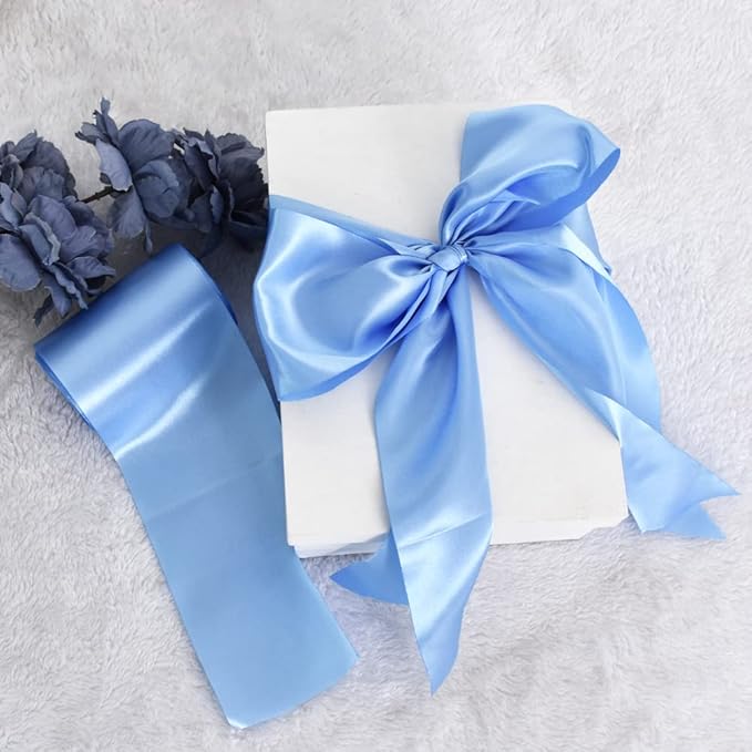 TONIFUL 4 Inch x 22Yards Wide Light Baby Blue Satin Ribbon Solid Fabric Large Ribbon for Cutting Ceremony Kit Grand Opening Chair Sash Hair Car Bows Sewing Craft Gift Wrapping Wedding Party Decoration