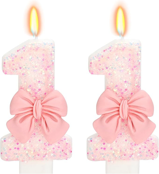Birthday Candle for Cake, Pink Bow Number Cake Candles, 2.76 inch Number Happy Birthday Candle, Cake Topper Decoration for Birthday Party (Number 11)