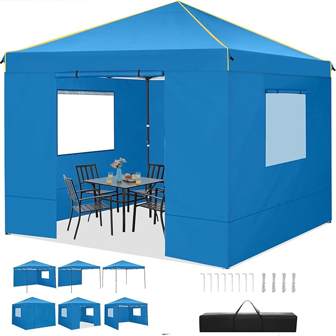 COBIZI 10x10 Pop Up Canopy Tent with Sidewalls and Roll-up Ventilated Windows with Mosquito net, Ez Outdoor Commercial Instant Gazebo Tent for Party Waterproof with Carrybag