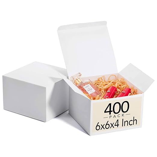 MESHA Gift Boxes 6x6x4'' 400 Pack White, Small Cardboard Gift Box with Lids Bridesmaid Proposal Gifts Box, Paper Gift Boxes Bulk for Present, Bridal, Wedding, Party, Groomsmen, Cupcake