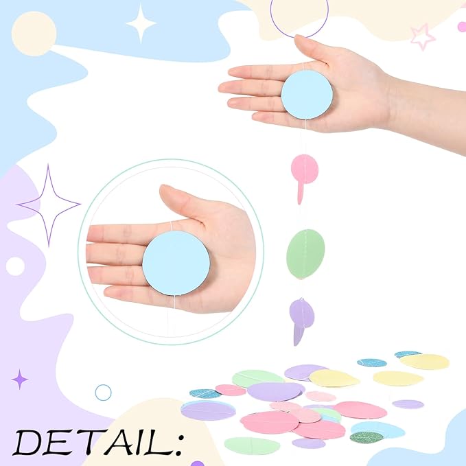 Outus 10 Pieces Colorful Circle Garland Banner Hanging Paper Dot Decorations for Classroom, Birthday Party, Baby Shower, Wedding Backdrop & Photo Booth Graduation Decor (Pastel)