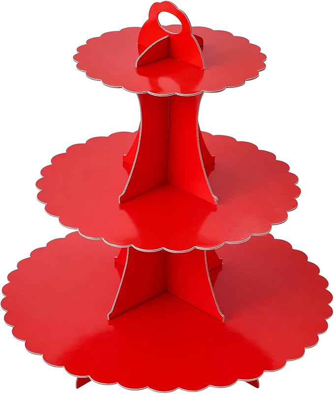 Soleebee 3-Tier Cupcake Stand, Cardboard Cupcake Tower, Dessert Cup Cake Stand Tower for Birthday Wedding Party Decoration, Cupcake Tier Stand 1 Set (Red)