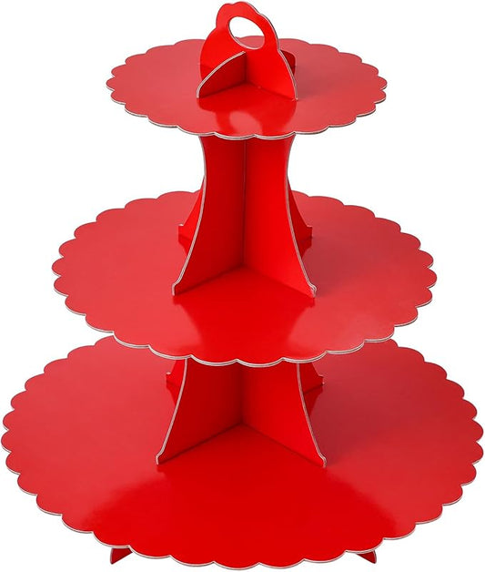 Soleebee 3-Tier Cupcake Stand, Cardboard Cupcake Tower, Dessert Cup Cake Stand Tower for Birthday Wedding Party Decoration, Cupcake Tier Stand 1 Set (Red)