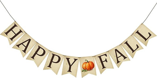 Fall Decoration - Happy Fall Pumpkin Banner Wall Hanging Holiday Decor for Outdoor Mantle Fireplace - Thanksgiving Party Supplies & Decor Autumn Banner for Home Office Room - A02
