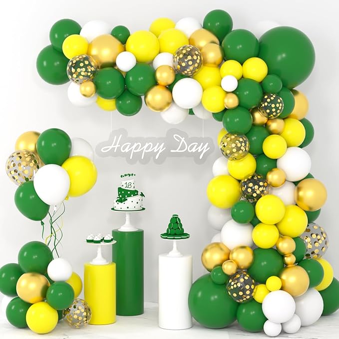 Dark Green, White, Metallic Gold, Yellow Balloons Set - 122PCS Tractor Party Supplies Latex Balloons for Tractor Birthday Baby Shower Farm yard Tractor Wedding Party Supplies