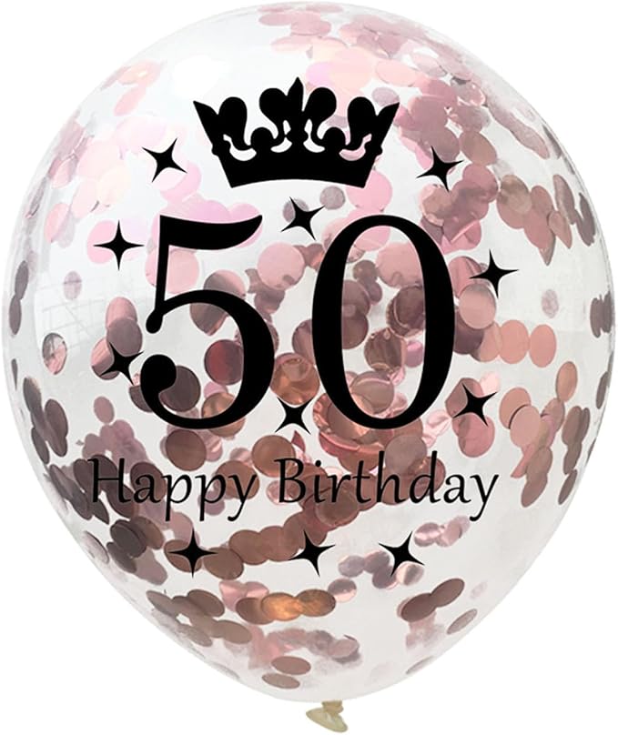 SHUNTAI 50th Birthday Balloons Women Rose Gold 50th Birthday Decorations for Her Happy 50th Birthday Latex Confetti Balloon 50 Years Old Anniversary Theme Birthday Party Supplies 15 Pack 12 Inch