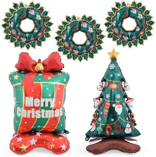 Ballooons Standing Box Balloons X-mas Wreath Balloons for Christmas-Themed Party Birthday Party Supplies Decorations 5 PCS