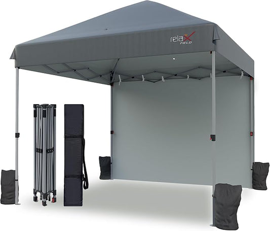 10x10 Outdoor Folding Canopy Tent with 1 Sidewall, Easy Up Outdoor Shelter with One Person Set Up Center Lock, Portable Patio Screen Tent for Camping, Party, Beach & Picnic,Grey