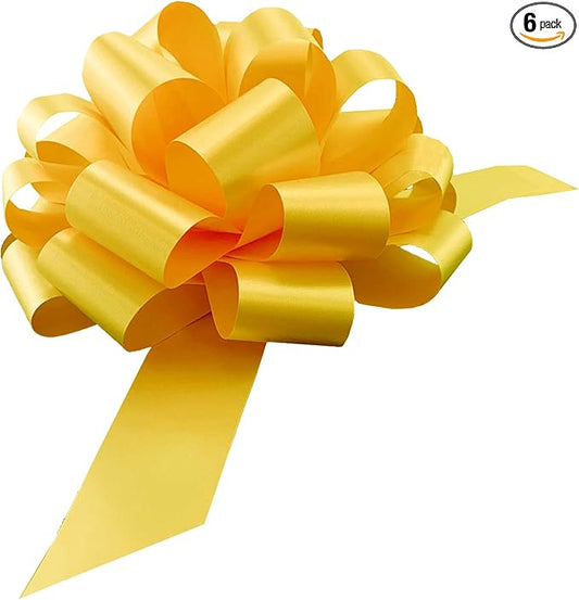 Large Yellow Ribbon Pull Bows - 9" Wide, Set of 6, Memorial Day, 4th of July, America 250 Anniversary, Support Our Troops, Summer, Gift Bows, Presents, Gift Basket, Veterans Day, Cancer Awareness