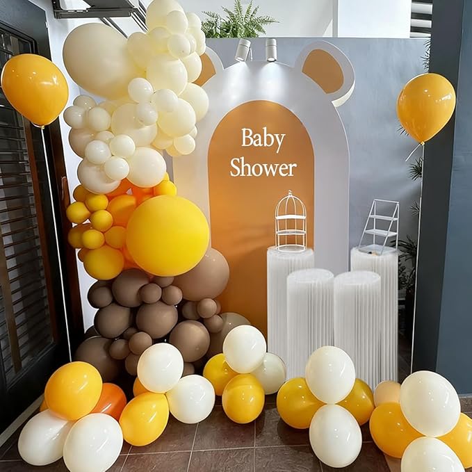MEBAY Yellow Brown White Balloon Garland Arch Kit, 155Pcs Latex Balloons Different Size 18 12 10 5 inch for Birthday Wedding Party Baby Shower Bridal Shower Decoration