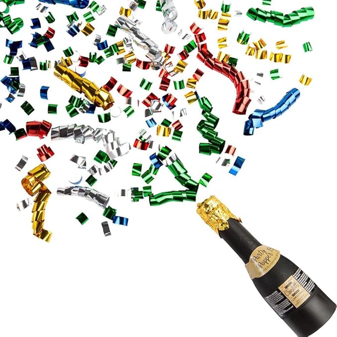 Fun Black & Gold Foil Mini Bottle Confetti Popper - 6.25" (1 Pc.) - Versatile & Stylish Popper - Perfect for Parties, Celebrations & Special Events
