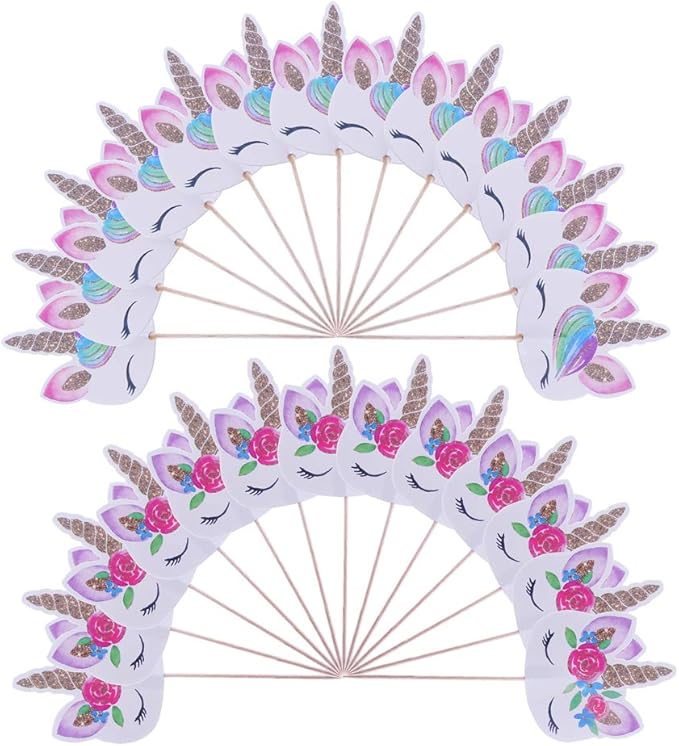 CCINEE 48pcs Rainbow Unicorn Cupcake Toppers Picks Double-Sided Paper Unicorn Cake Toppers for Birthday Party Dessert Decoration