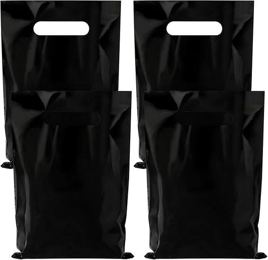 Hxezoc 50 Pieces Black Gift Bags with Handle, Plastic Treat Candy Jewelry Bag Black Party Favor Bag for Baby Shower Birthday Party Decoration Supplies