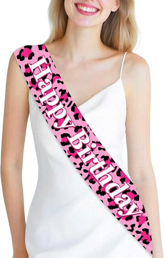 Leopard Cheetah Happy Birthday Sash Girls Pink Leopard Birthday Party Favor Safari Jungle Wild Bday Party Decorations Safari Animal Print Supplies