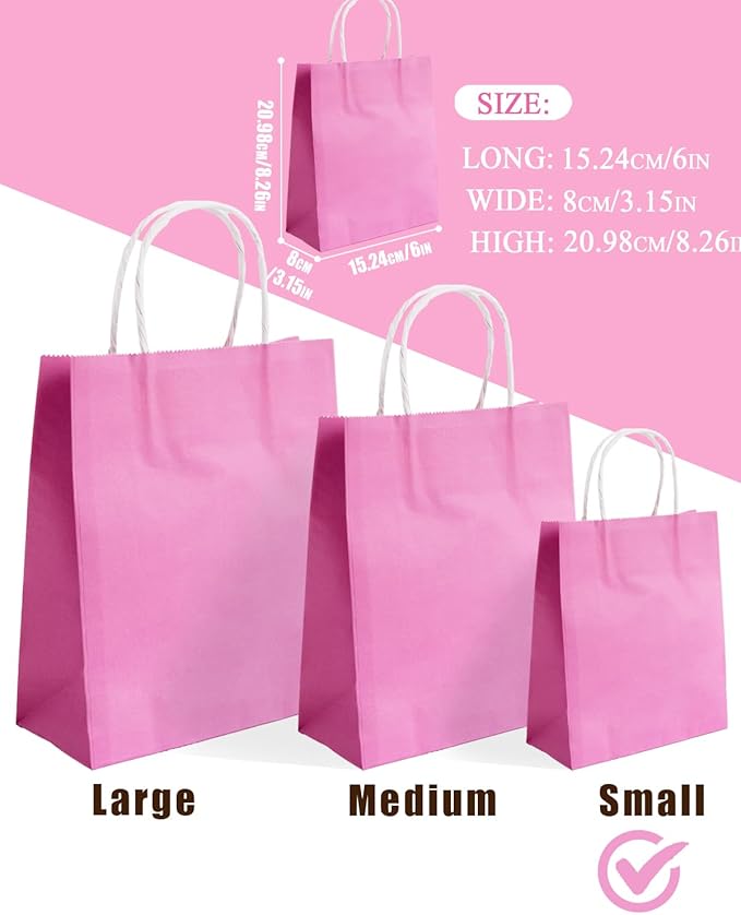 qiqee 24 Colors Small Gift Bag with Handles Bulk 24PCS Paper Party Bags 8.3"x6"x3" Multiple Uses (Small Size)