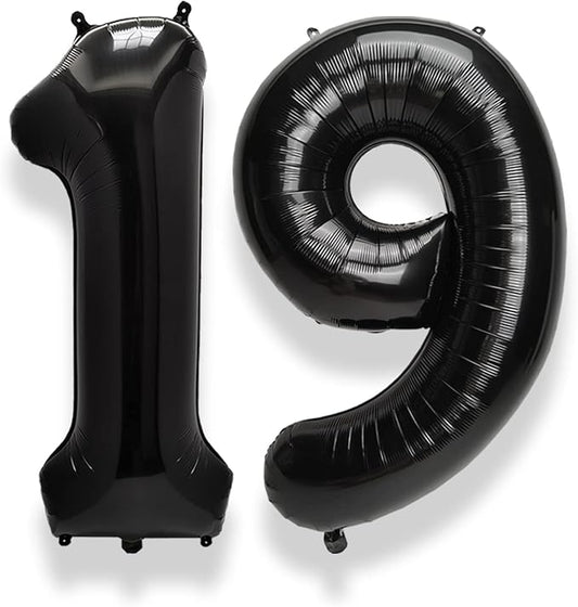 AULE 40 Inch Large 19 Number Balloons Black, Big Foil Number Balloons, Giant Helium Happy 19th Birthday Party Decorations for Boy and Girl, Huge Mylar Anniversary Party Supplies
