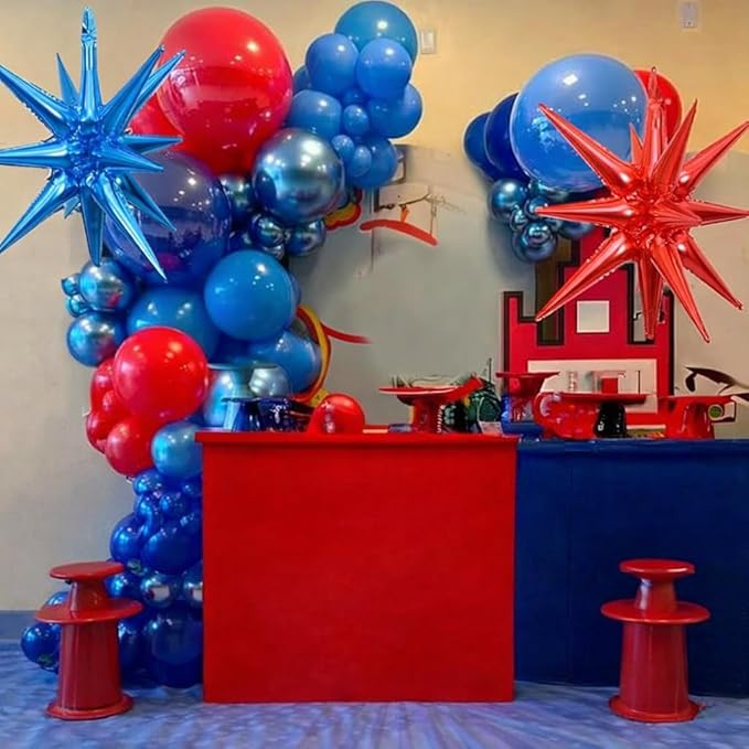 Red Blue Silver Balloon Arch Garland Kit, Memorial Day Patriotic 250th Anniversary USA Balloons 4D Ball Explosion Star Balloon for Independence Day Graduation 4th of July Baseball Birthday Party Decor